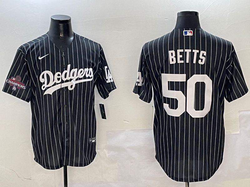 Men Los Angeles Dodgers #50 Betts Black Stripe Jointly Name 2025 Nike MLB Jersey style 2->los angeles dodgers->MLB Jersey